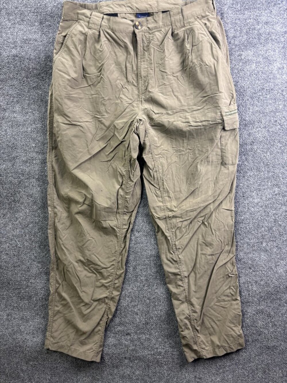 ExOfficio Pants Mens L 36x28 Beige Nylon Elastic Waist Zip Pocket Hiking Travel